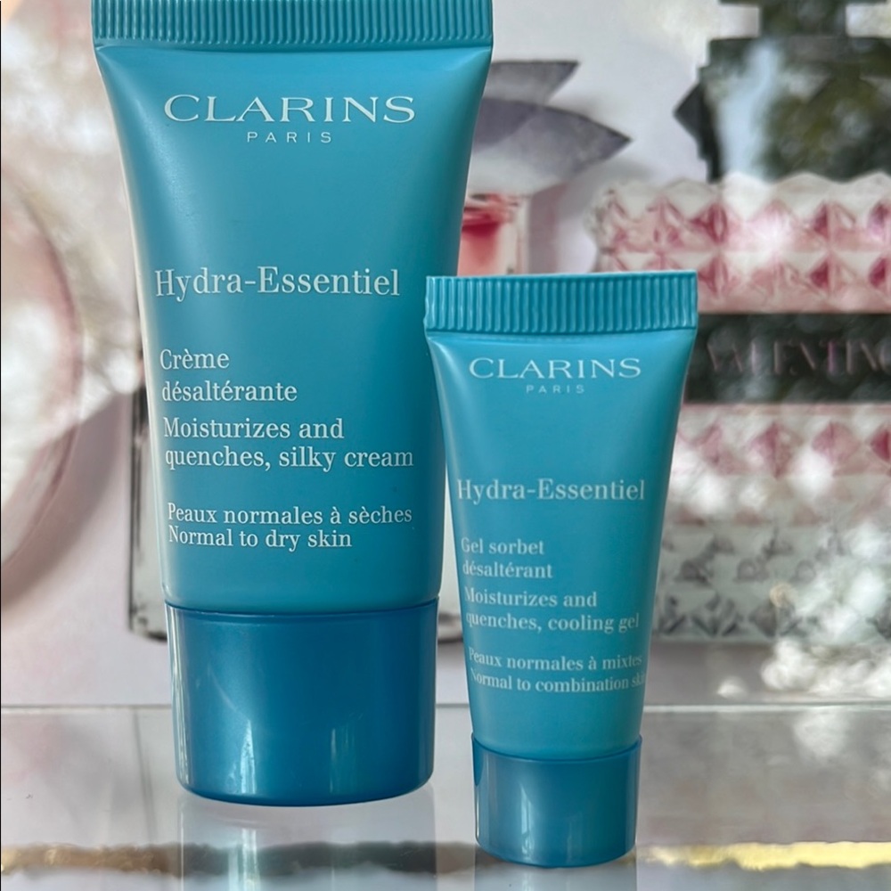 🧳🌎Clarins Hydra-Essentiel Moisturizing Cream and cooling Gel Set - NWT 15ml./5ml